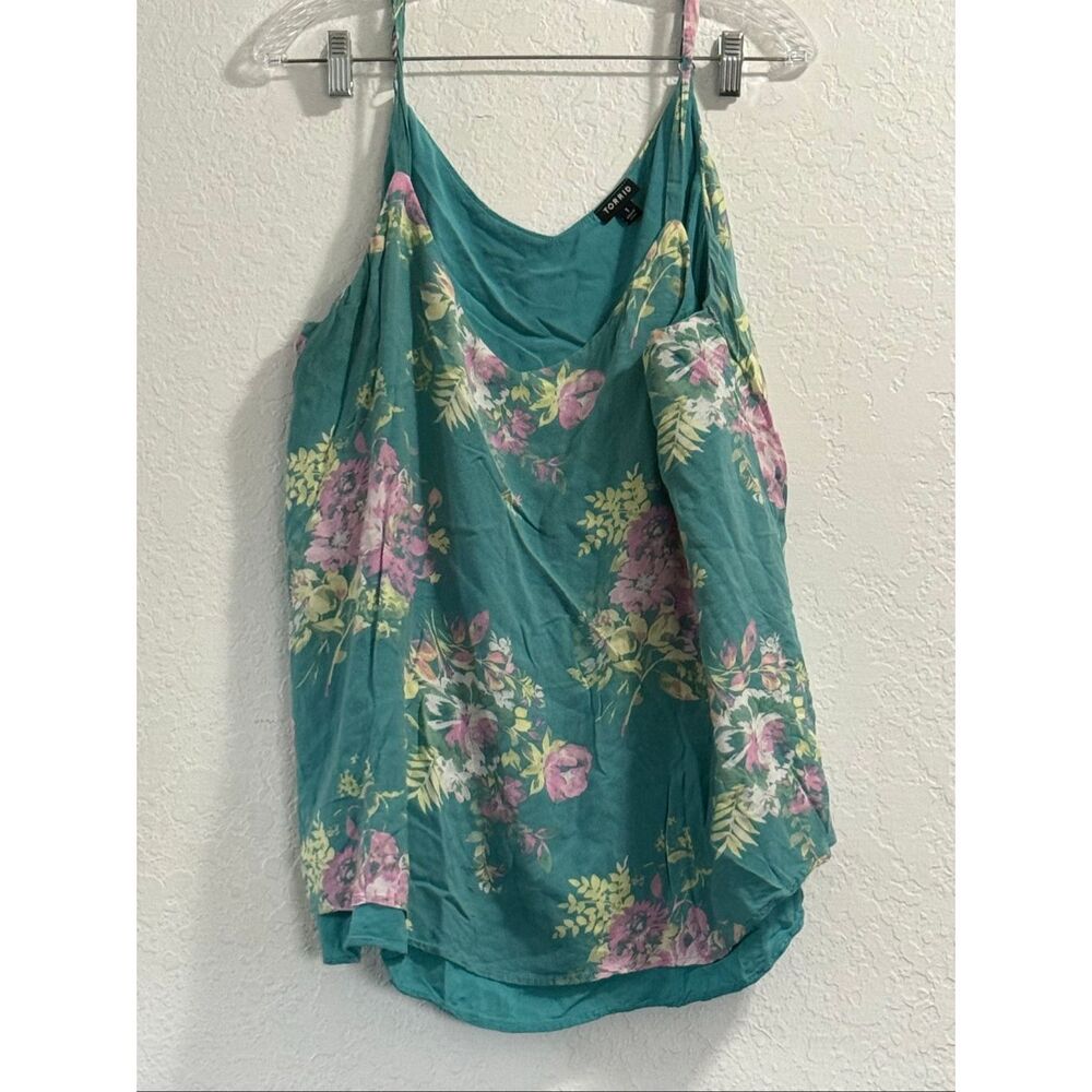 Torrid Womens Blouse (Size 1) 1x blue floral coastal strap tank lined top